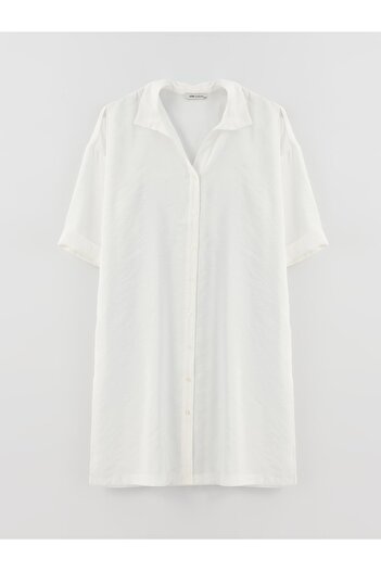 LC Waikiki Shirt Collar Plain Short Sleeve Oversize Women's Tunic