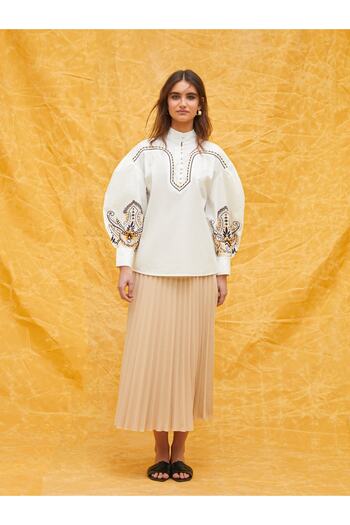 LC Waikiki High Collar Embroidered Long Sleeve Women's Blouse