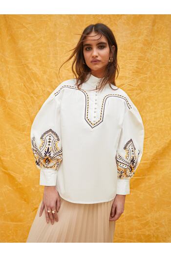 LC Waikiki High Collar Embroidered Long Sleeve Women's Blouse