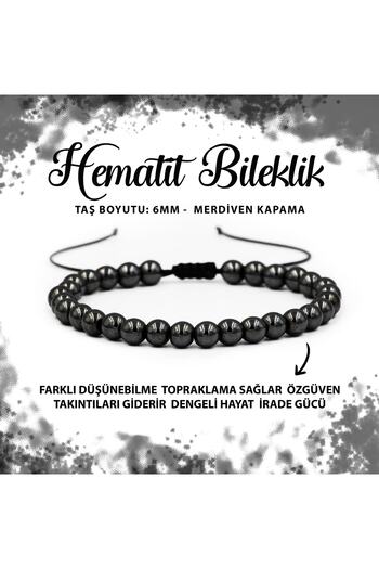 Deniz Doğal Taş Certified Hematite 6mm Ladder Closure Natural Stone Bracelet