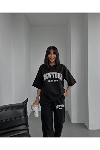 Machetta Athletic Season New York Printed Oversize Top-bottom T-shirt Tracksuit Set