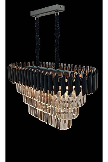MATMAZEL AKSESUAR Avizade Zamira 75x35 Cm Kristal Taşlı 3 Katlı Yemek Masası Üstü Lüks Avize 6 Lı (black-slver)