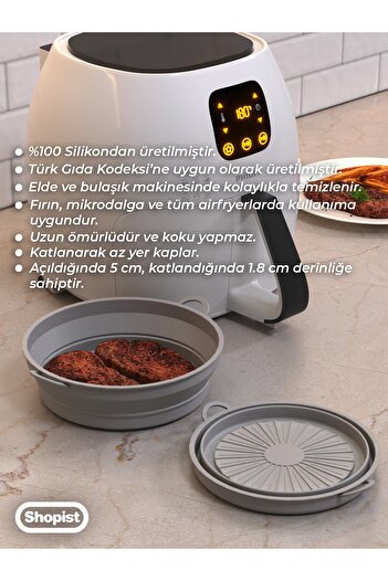 SHOPİST Foldable Airfryer Cooking Bowl Gray Silicone Cooking Set Suitable for All Devices Up to 6 Liters
