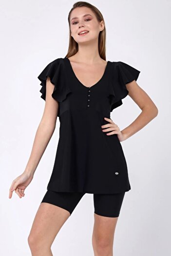TESMAY Shoulder Flounce V-Neck Short Tights Women's Swimsuit 2409
