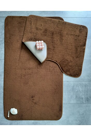 Bonny Home Ultrasoft Plain Brown Σετ 2 χαλιών μπάνιου Αντιολισθητικό σετ τουαλέτας που πλένεται με βάση το δέρμα