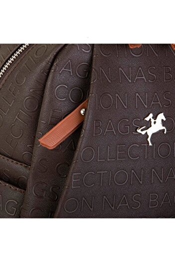 By Hakan Nas Bag-1201 Embossed Women's Backpack Brown