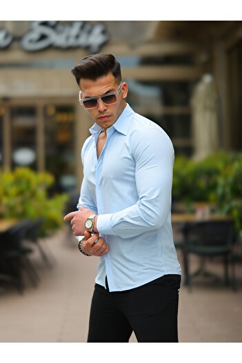 BASEL.CO Чоловіча сорочка Casual Slim Fit з прихованою застібкою, класична, з бавовняного сатину