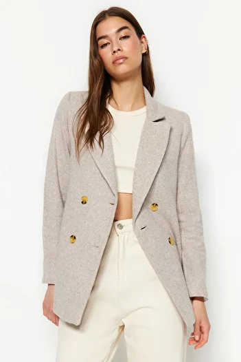 Trendyol Collection Кафяво тъкано яке с обикновена подплата и копчета TWOAW22CE0622