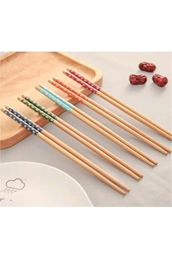 Akkoyunlu home Bamboo Chopstick 5 Pack Patterned Washable Chinese Chopsticks Sushi Ramen Noodle Chopsticks