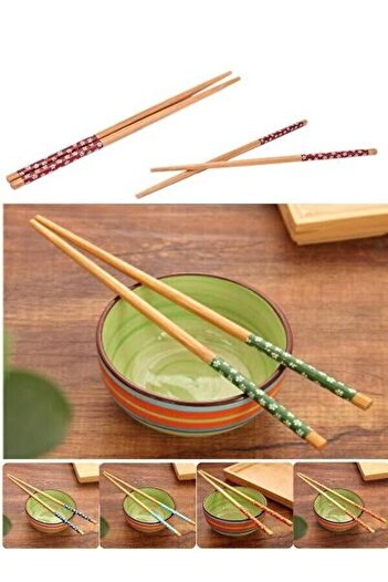 Akkoyunlu home Bamboo Chopstick 5 Pack Patterned Washable Chinese Chopsticks Sushi Ramen Noodle Chopsticks