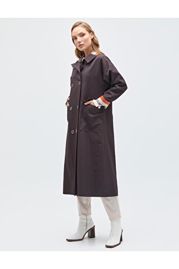 Kayra Double Pocket Double Breasted Trench Coat Brown