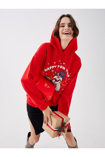 LC Waikiki Hooded Christmas Themed Sylvester and Tweety Printed Women's Sweatshirt