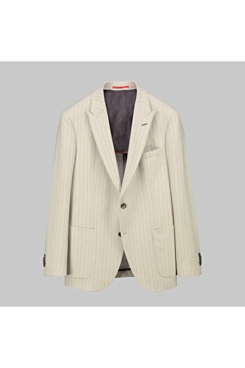 Sarar Interview Woven Amara Beige Striped Jacket