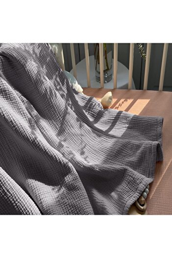 Tinybabyconcept Soft Organic 100% Cotton 4 Layer Muslin Baby Blanket Gray Color 110x110 Cm