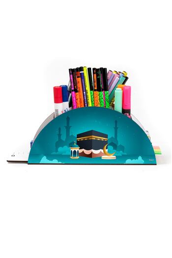 kutuTR Wooden Vip Islamic Rainbow Ruled Desktop Pen Holder Organizer Assembled Boxed