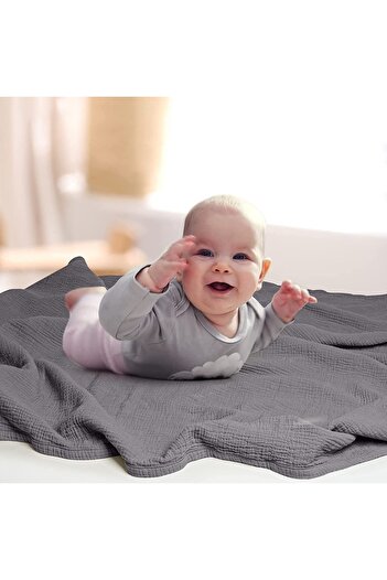 Tinybabyconcept Soft Organic 100% Cotton 4 Layer Muslin Baby Blanket Gray Color 110x110 Cm