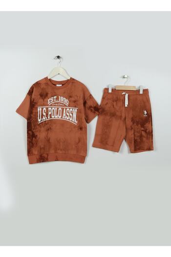 U.S. Polo Assn. Σετ Πιτζάμες Καφέ Αγόρι - Εκτύπωση, Us1347