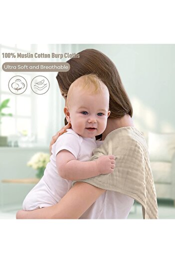 Tinybabyconcept Pack of 6 100% Cotton Muslin Shoulder and Mouth Cloth Soft, Organic, Absorbent Sweat Wipes 25X50 cm