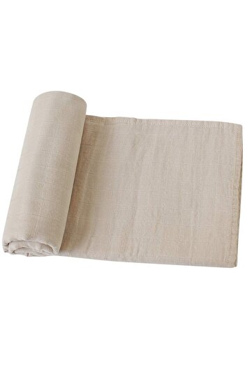 Tinybabyconcept Soft Organic 100% Cotton Single Layer Muslin Swaddle Wrap Baby Blanket Beige Color 110x110 Cm