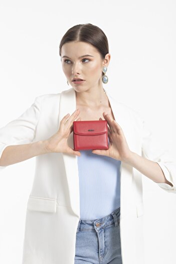 Grande Granda 2614 Genuine Leather Women's Wallet Multi-Compartment Stylish Design Red