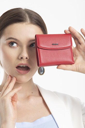 Grande Granda 2614 Genuine Leather Women's Wallet Multi-Compartment Stylish Design Red