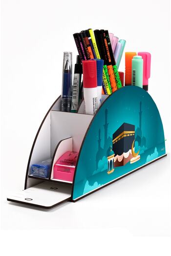 kutuTR Wooden Vip Islamic Rainbow Ruled Desktop Pen Holder Organizer Assembled Boxed