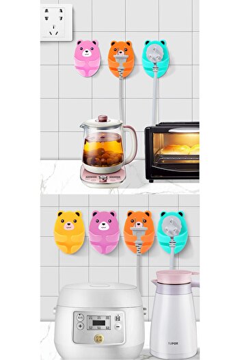 SAVORYHOME Household Supplies 4Pcs Plastic Cute Cartoon Sticky Hook Strong Plug Hook Kitchen
