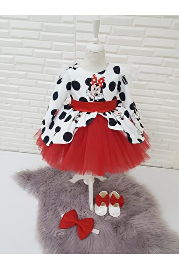 Almira Tasarım Minnie Mause Kırmızı Tütülü Doğumgünü Elbise Seti