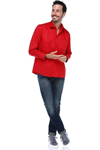 Varetta Men's Red Classic Cut Pocket Printed Long Sleeve Shirt