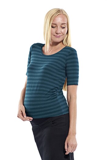 Motherway Green Striped Maternity Turquoise Sleeve Blouse Bm288