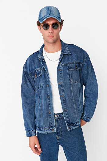 Trendyol Collection Blue 100% Cotton Regular Fit Denim Jacket Tmnaw23Ce00037