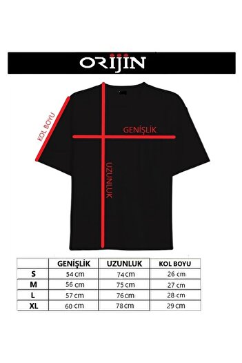 Orijin Tekstil One Piece Unisex Oversize Μαύρο T-Shirt - Εκτύπωση μπροστά και πίσω