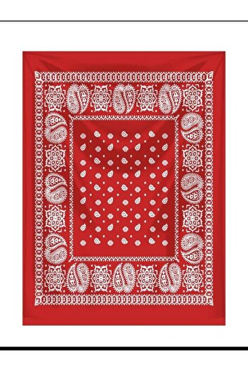 qosrix White Shawl Pattern on Red Background Square 100% Cotton Bandana 55x55 Unisex