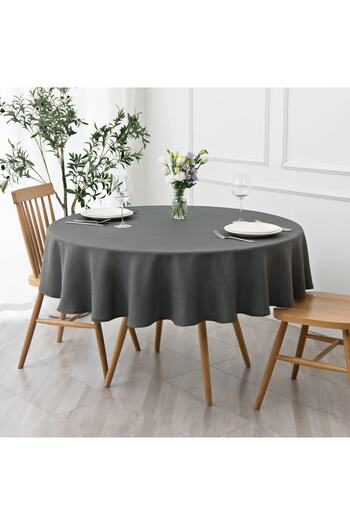Zeren Home Anthracite Linen Tablecloth - Liquid Resistant, Round and Laceless