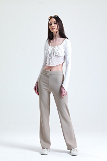 MOONBULL Women's Ribbed Flare Leg Black Trousers