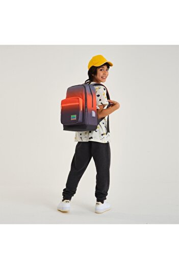 Coral High Kids Gray Orange Color Transitional Four Compartment USB School Backpack 23848