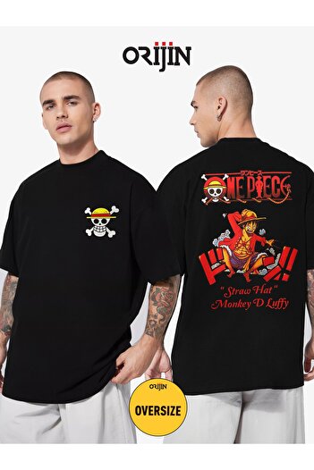 Orijin Tekstil One Piece Unisex Oversize Μαύρο T-Shirt - Εκτύπωση μπροστά και πίσω