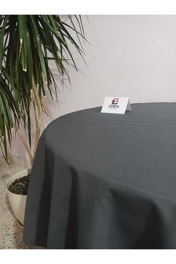 Zeren Home Anthracite Linen Tablecloth - Liquid Resistant, Round and Laceless