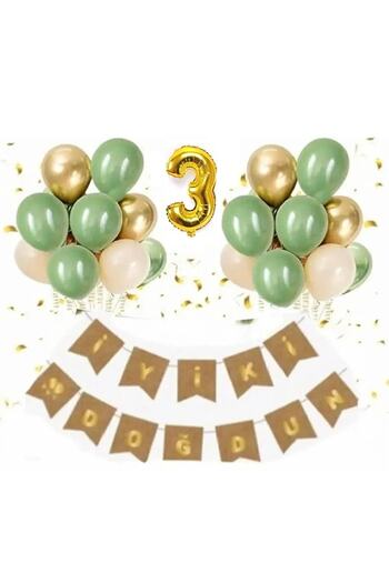 Mini Parti Mini Party Store Age Kraft Gold Leafy Happy Birthday Banner Chrome Gold Mildew Green Sea Sand Balloon