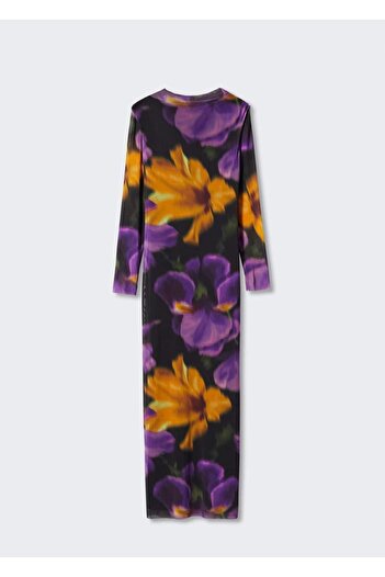 MANGO Woman Çiçek Desenli Tül Elbise