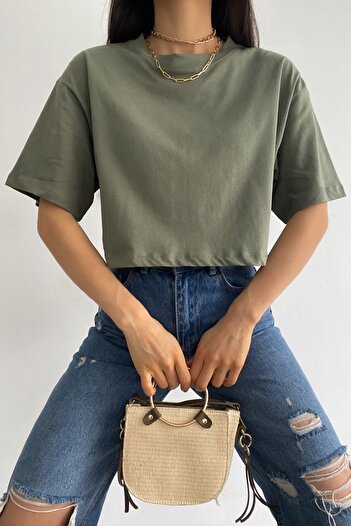 FEMELLE Women's Light Green 100% Cotton Crop T-Shirt
