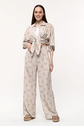 Bolder Dela Linen Mink Patterned Trousers