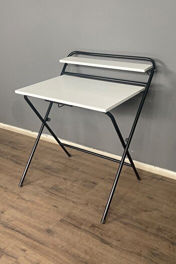 Berta Concept Lich Metal Ayaklı Laptop Sehpası Katlanır Çalışma Masası Çizim Masası Raflı Çalışma Masası -beyaz
