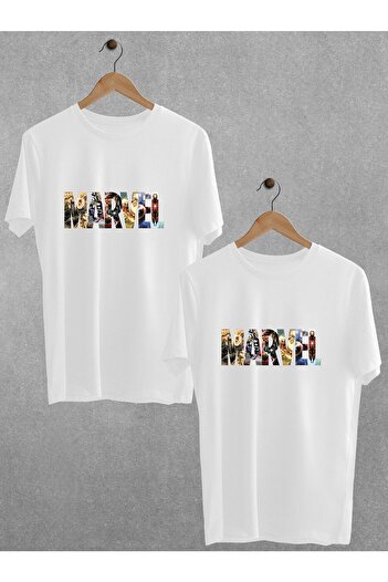 Pear Wear Tricou Imprimat Marvel Dear Couple Suit Negru Alb Tricou supradimensionat pentru cuplu