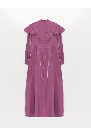 LC Waikiki Lcw Modest Dik Yaka Düz Uzun Kollu Saten Kadın Elbise