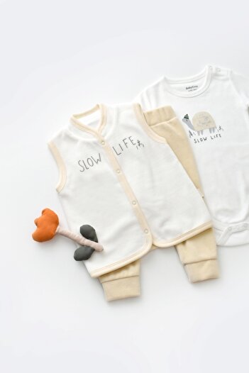BabyCosy Organik Kadife 3'lü Yelekli Alt&üst Takım