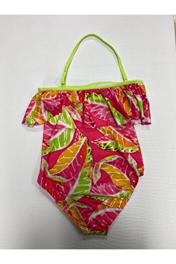 Kom Patterned Frilly Children's Swimsuit