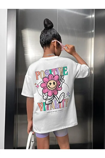 LePold White Positive Back Print Girl T-Shirt