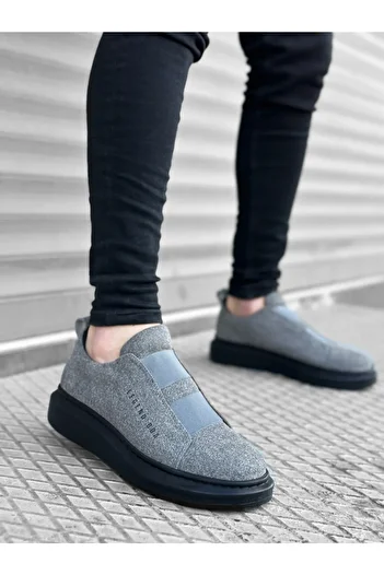 BOUIS Men's Suede Gray Black Sole Sports Casual Shoes High Thick Sole Banded Sneaker