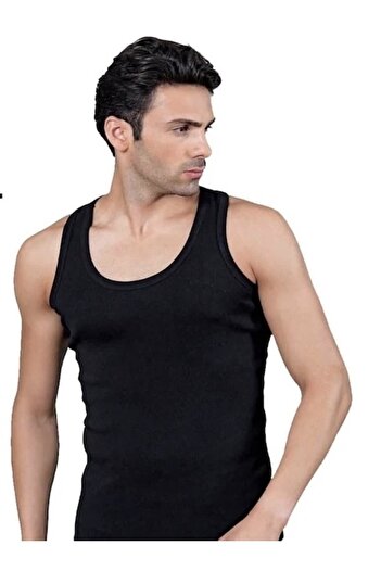Tutku Men's 2 Black 2 Gray 2 White Combed Cotton and Colorful Rib Tank Top